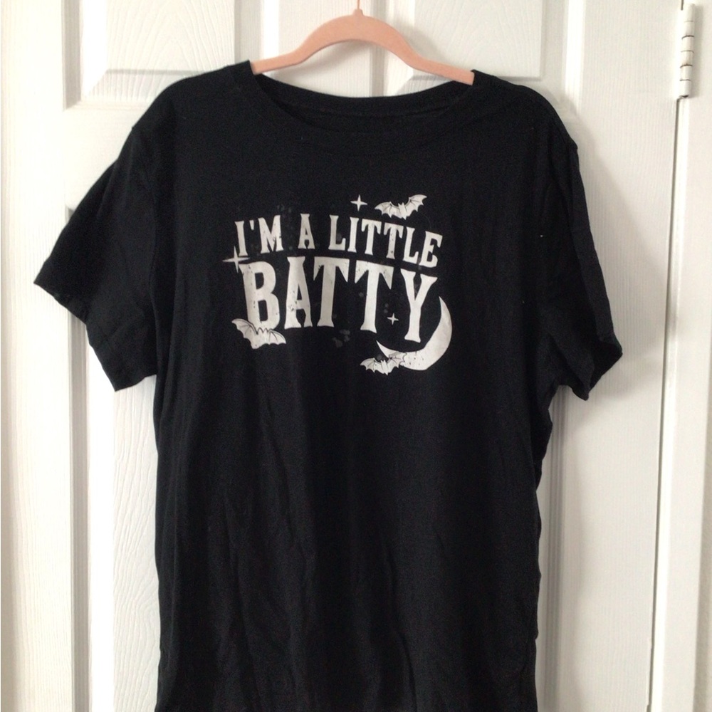 Torrid Black Tee with 'I'm a Little Batty' Design